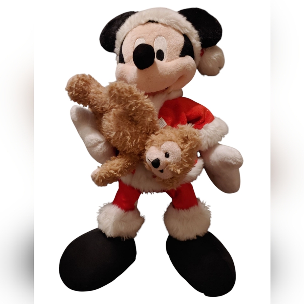 Disney Plush Mickey Mouse in Santa Outfit With Duffy the Disney Bear